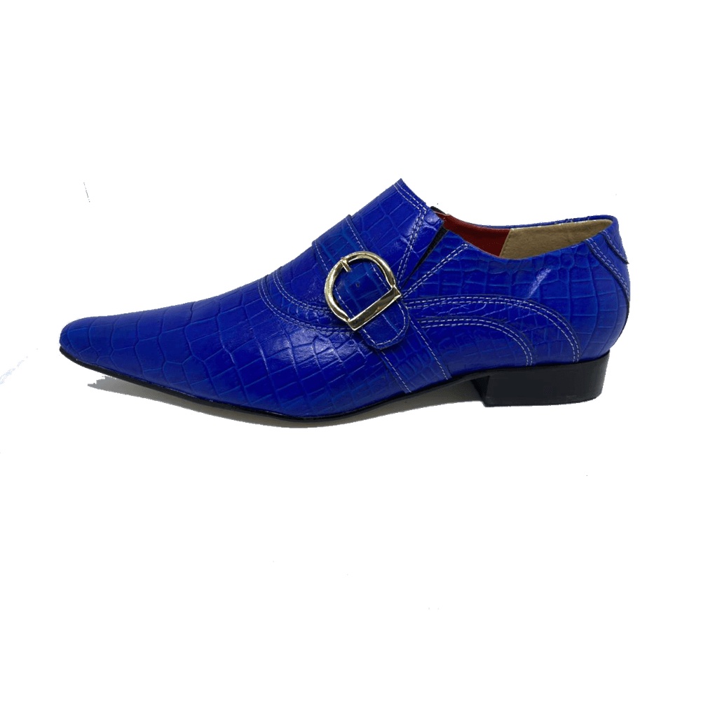 Sapato Masculino Italiano em Couro Social Executivo Azul Touareg Bico Fino Ref: 342 Azul Azul