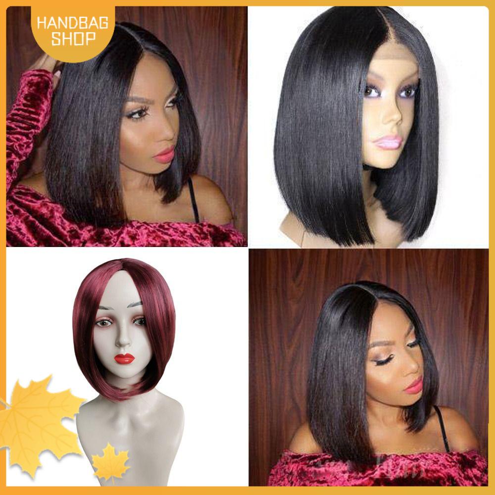 Peruca HANDBAG Lace Straight Wig , Bob Black Front Wigs , Venda A Quente Vinho Tinto 25/35cm Brasileira Mulheres