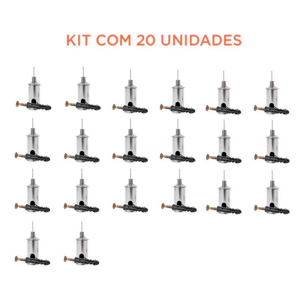 Kit 20 Prensa Cabo De Aço Luminaria De Teto Pendente 2mm Inox Suporte Fio Cabeamento Decorativo Preto LED Inox Aço Silve