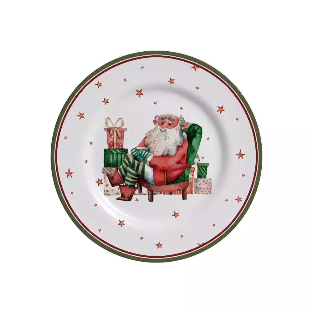 Conjunto com 6 Pratos de Sobremesa Father Christmas Natal Ø21cm Cerâmica Alleanza