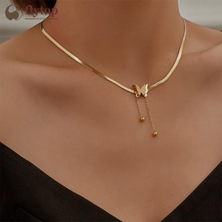 FLYTOP Colar De Aço Inoxidável Frosted Butterfly Pendant Pulseira Fashionable Niche Titanium Steel Tassel Mulher Jóias C9I4