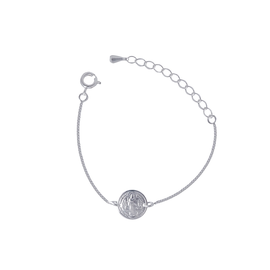 Pulseira Bracelete Medalha São Bento Folheada Prata 925 Legítima