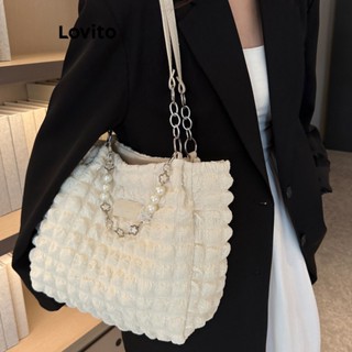 Lovito Bolsa Tote de Ombro Básica para Mulheres LFA04001 (Branco/Preto)