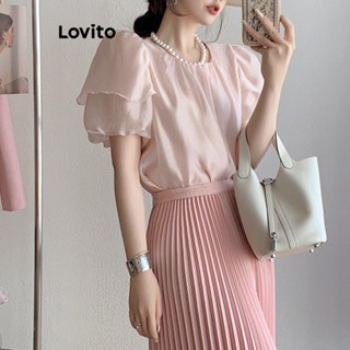 Lovito Elegante Blusa Feminina Lisa com Babados LNE24094 (Damasco/Rosa)