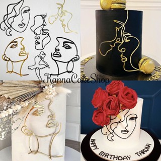 1PCS Linhas Faciais Abstratas Pintadas À Mão , Decoração De Bolos , Arte Minimalista De Bolo De Casamento , Inserção De Cartão Acrílico