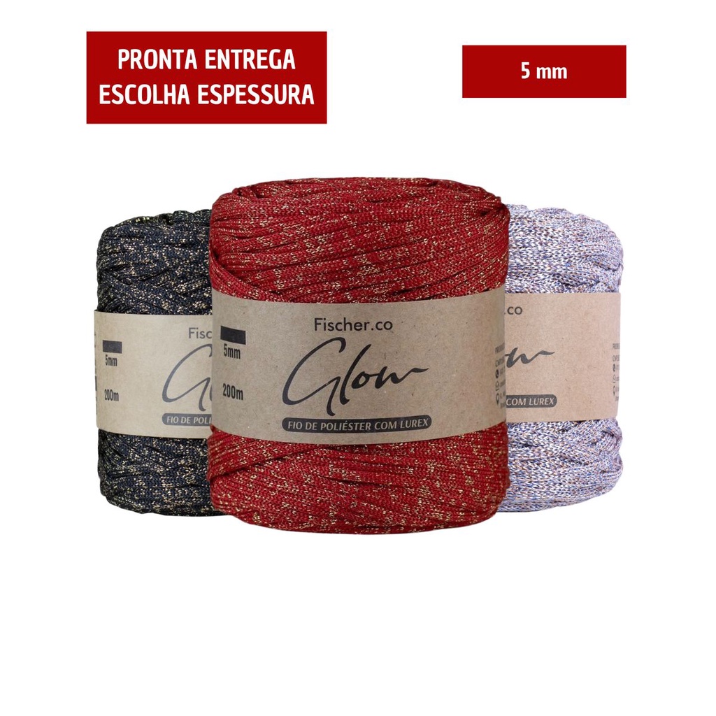 Fio Náutico Glow Fischer 5mm / 400g - Poliéster com Lurex - Crochê / Tricô