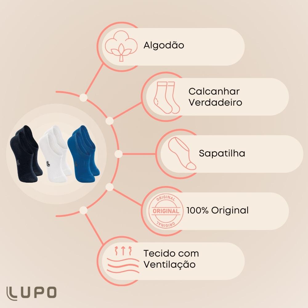 Detalhes do Kit de 6 Pares de Meias Infantil Invisivel Lupo Sport em Algodao Kids Confortavel Basica Lisa