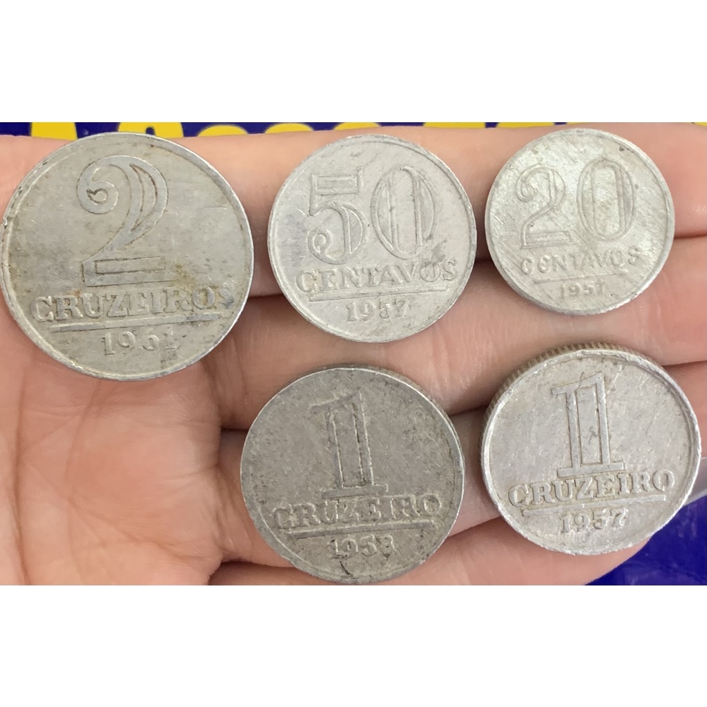 Moedas Kit com 5 Moedas 1 Cruzeiro, 2 Cruzeiros, 20 Centavos e 50 Centavos