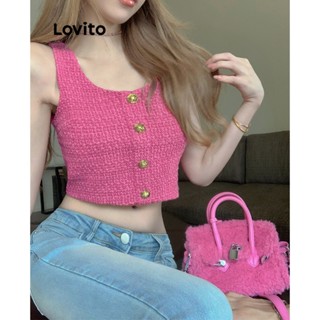 Lovito Casual Blusa Feminina Lisa com Botão Frontal LNE27208 (Rosa Choque)