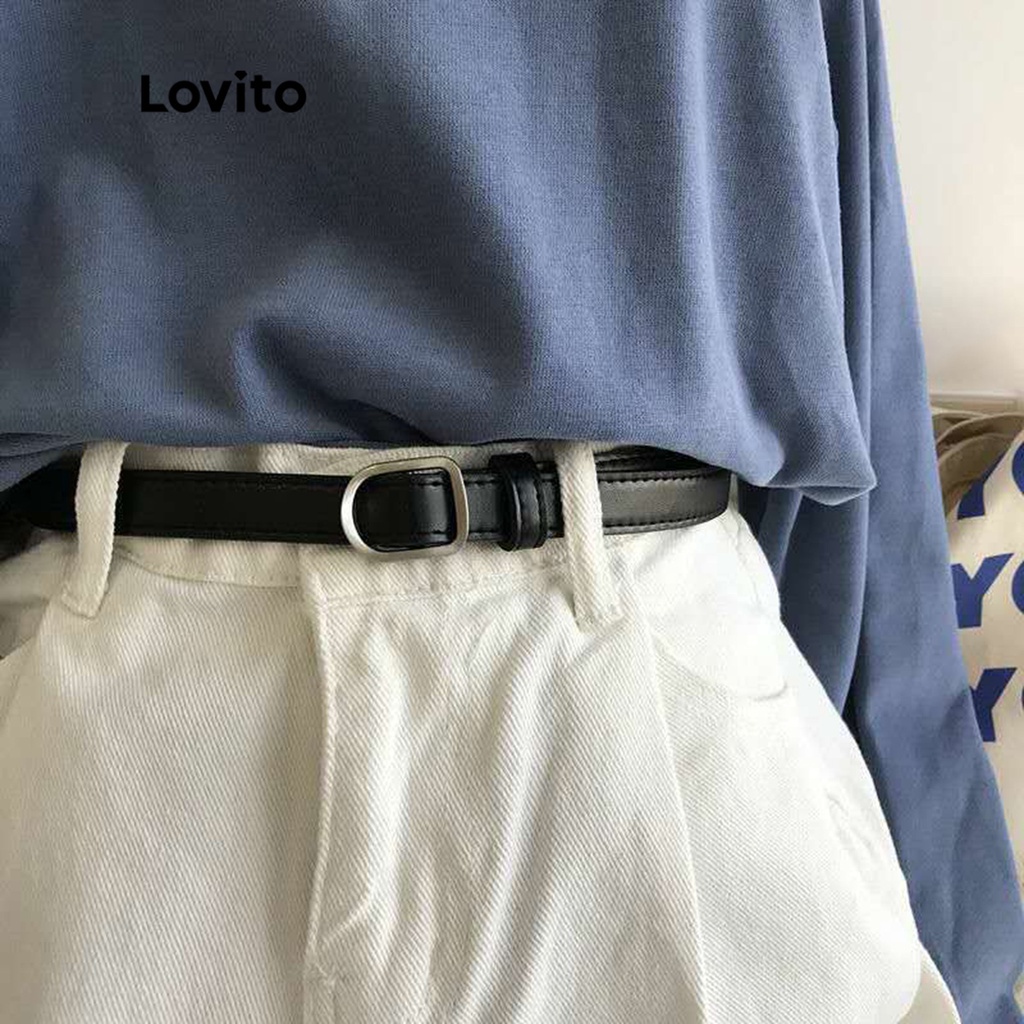Lovito Cinto Casual Liso Básico Não Poroso Para Mulheres L38ED003 (Mocha Marrom/Preto) - Fashion Accessories