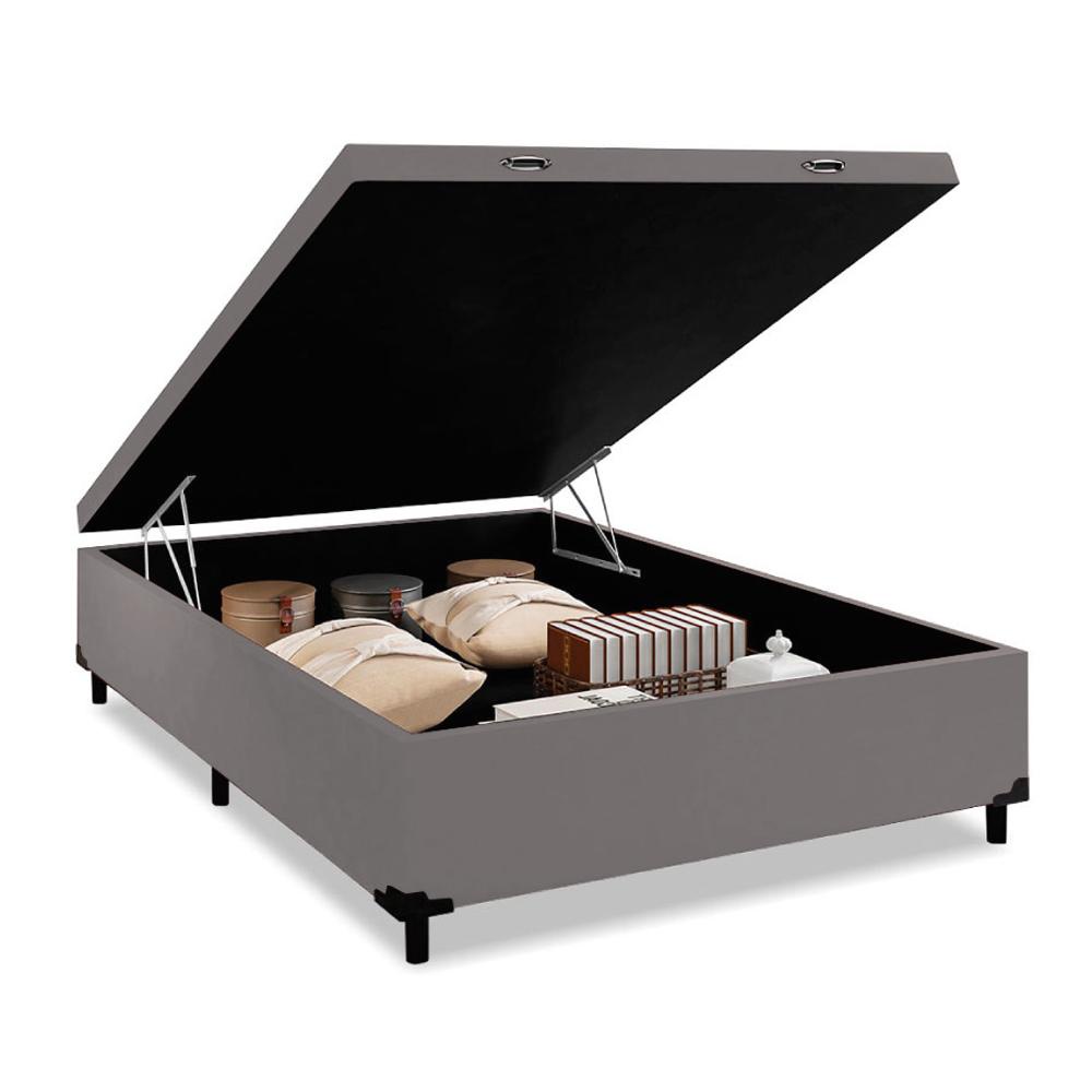 Cama Box com Baú Casal 1,38m com 41cm de Altura Prince Suede Cinza