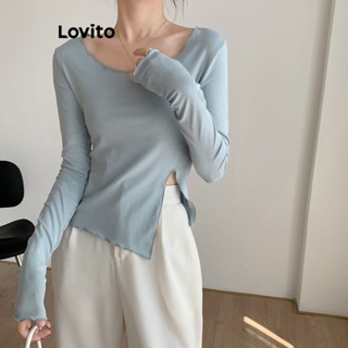 Lovito Camiseta Casual Lisa Dividida Para Mulheres LNA36118 (Azul Claro/Preto)