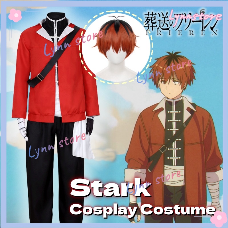 STARK fantasia de cosplay + peruca de anime FRIEREN AT THE FUNERAL jaqueta vermelha calça uniforme fantasia de anime festa carnaval