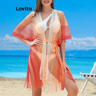Lovito Kimono Boho Arco-Íris Listrado Com Franjas Gradiente Para Mulheres LNL41099