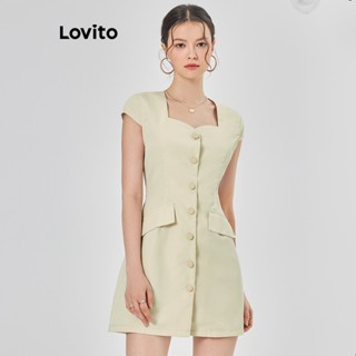 Lovito Elegante Vestido Feminino Liso com Bolso Falso L68ED182 (Damasco)