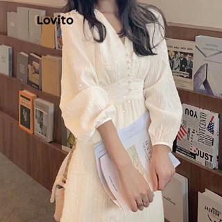 Lovito Vestido Casual Lisa Plissado para Mulheres LNE21219 (Branco)