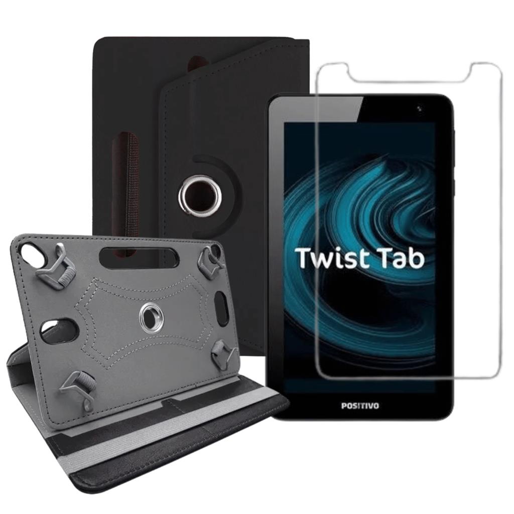 Capa Preta Giratoria + Pelicula de Vidro p/ Tablet Positivo Twist Tab