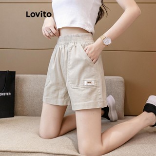 Lovito Shorts Casuais Com Bolso Com Letras Para Mulheres LNE43585