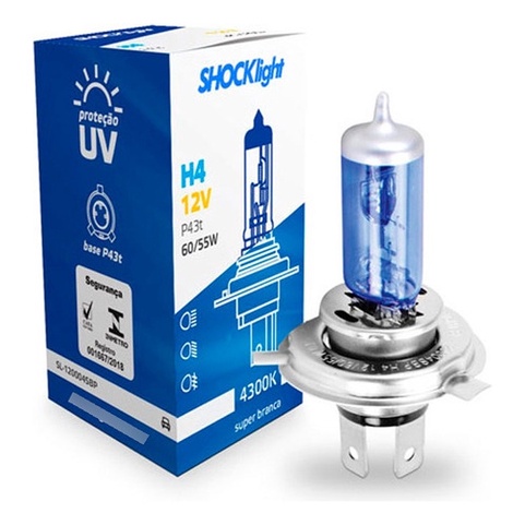 LAMPADA HALOGENA SUPER BRANCA H4 12V 55/60W SHOCKLIGHT SL-120004SBP em Oferta na Shopee