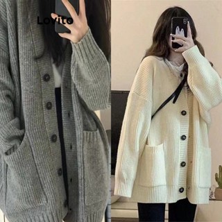 Lovito Cardigans Frontais Com Botão De Bolso Liso Casual Para Mulheres LNA42014