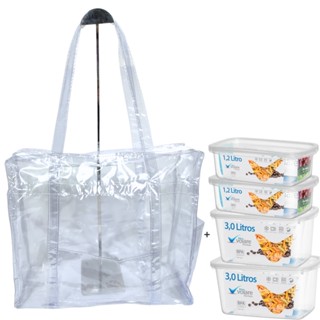 Sacola Transparente + 4 Potes Transparente Kit Penitenciário