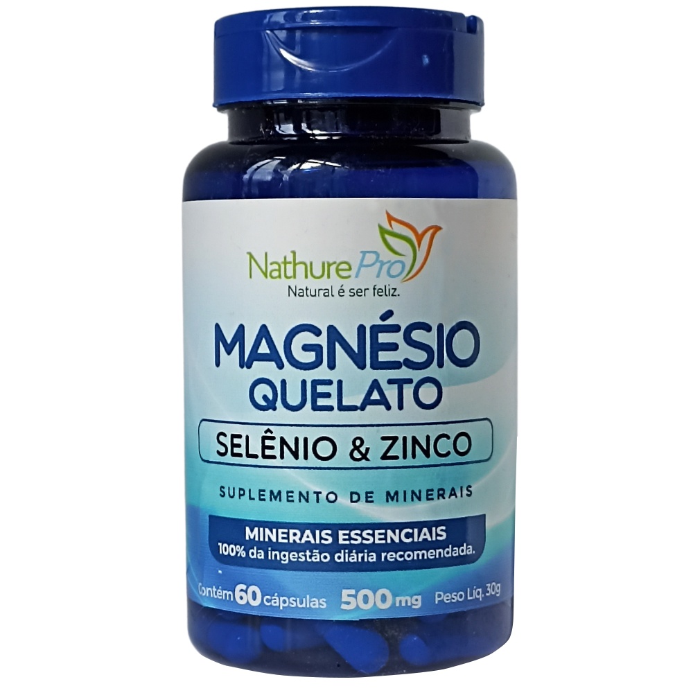 Magnésio Quelato Selênio e Zinco 60 Cápsulas 500mg - PRONTA ENTREGA!!