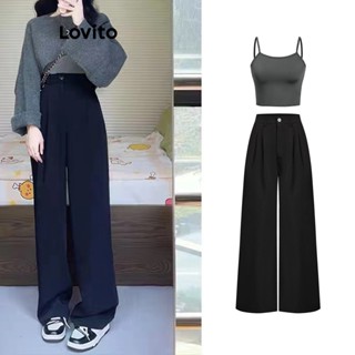 Lovito Conjunto de Calça e Blusa Básicos para Mulheres LNA16183 (Estilo 1/Estilo 2)