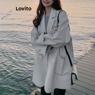 Lovito Blazer Casual De Bolso Com Botão Liso Para Mulheres LNA35097 (Off White)