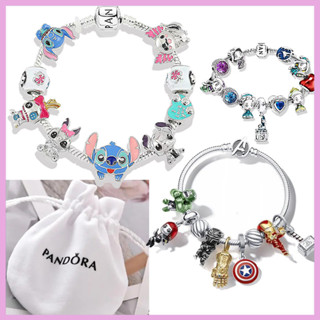 Pandor – A Pulseira Bracelete Pan com Berloque Pingente Charmes Avengers Charms Stitch Lilo E Costura Prata 925 Cadeia de Cordas Corrente 19cm