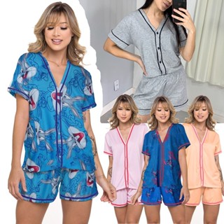 Pijama Americano Short Doll Blogueirinha Personagem Botão Amamentação Gestante