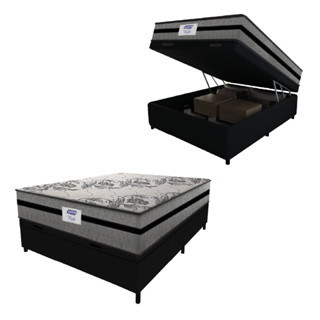 Cama Box Baú Casal Colchão Gazin Com Molas Ensacadas Rubi 138x188x73cm Suede Preto/Cinza em Oferta na Shopee