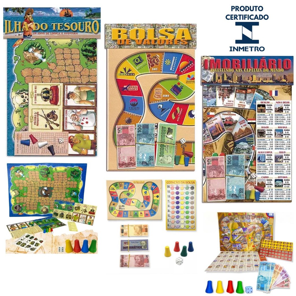 Kit 3 Jogo De Tabuleiro Mesa Ilha Do Tesouro + Banco Imobiliário + Bolsa de Valores em Oferta na Shopee