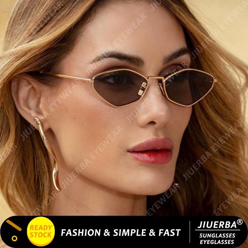 (JIUERBA) Novo Design De Moda Clássico Diamante Armação Pequena Óculos De Sol De Metal Feminino