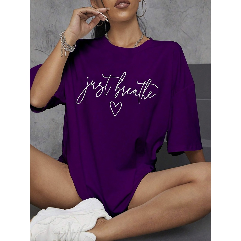 Blusa Feminina T Shirt Just Breathe Camiseta Swag Estampada Estiolsa Oversized Minimalista