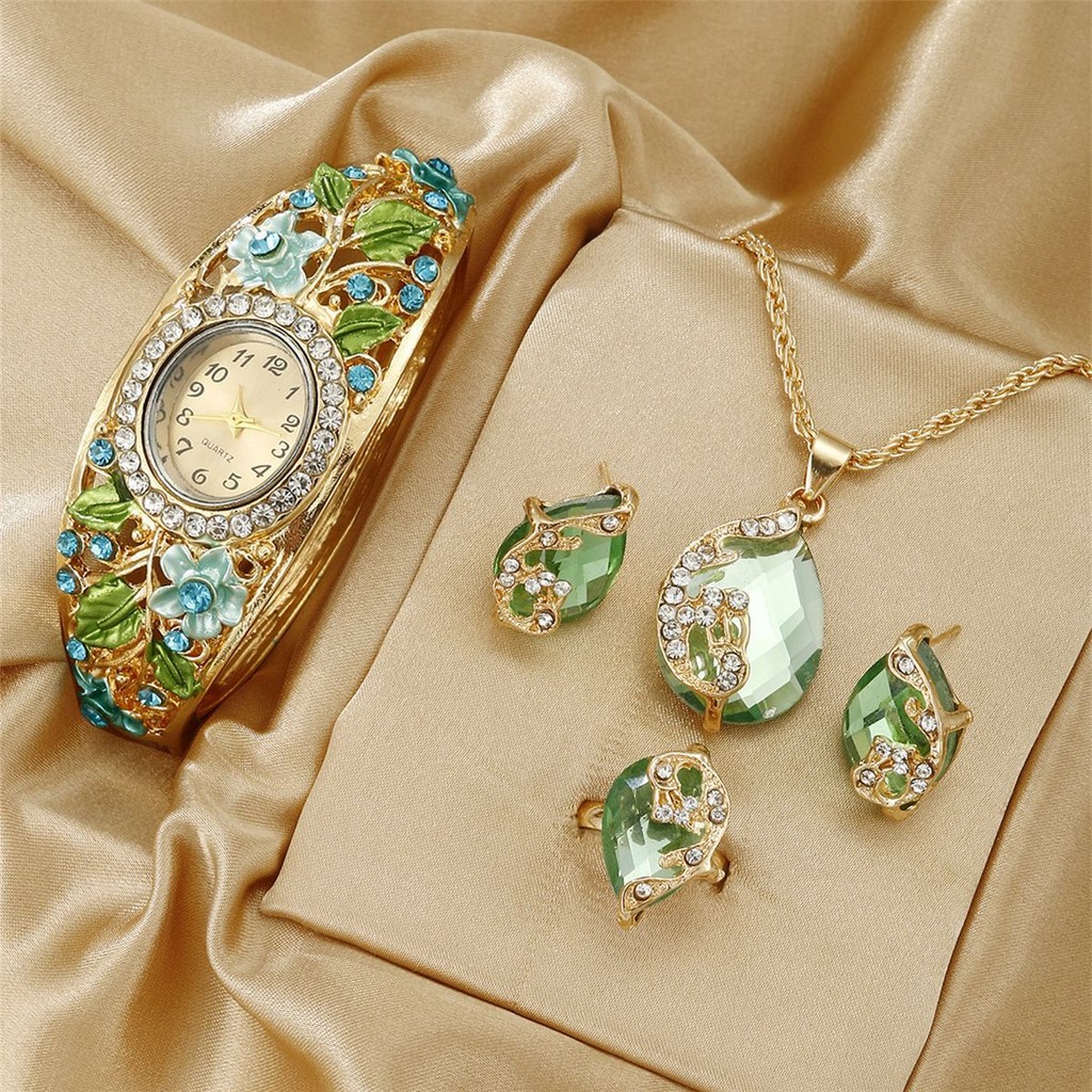 Relógio Feminino de Luxo com Pulseira de Quartzo - Conjunto 4 Peças, Acessórios de Moda, Presente Perfeito