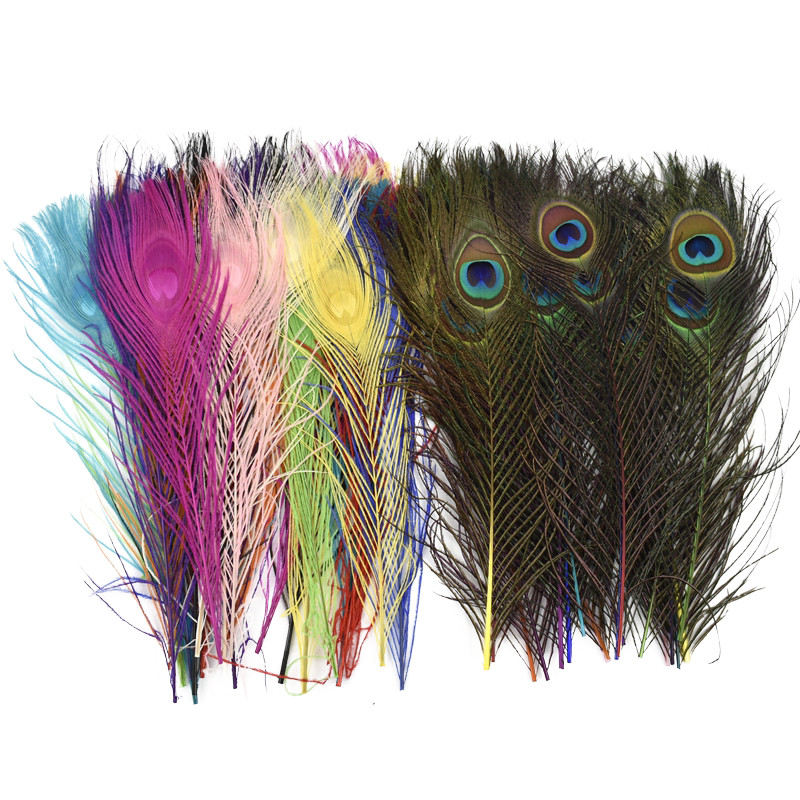 10 Pçs/Lote Pena De Pavão Colorida 25-30cm/10-12 " Penas Naturais Para Artesanato Jóias Fazendo Vasos Chapéus Casamento
