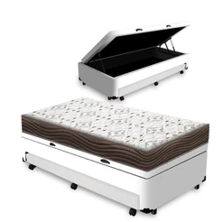 Cama Box Baú com Colchão de Espuma D45 Ortobom Iso 150 + Auxiliar Unique Solteiro 88cm