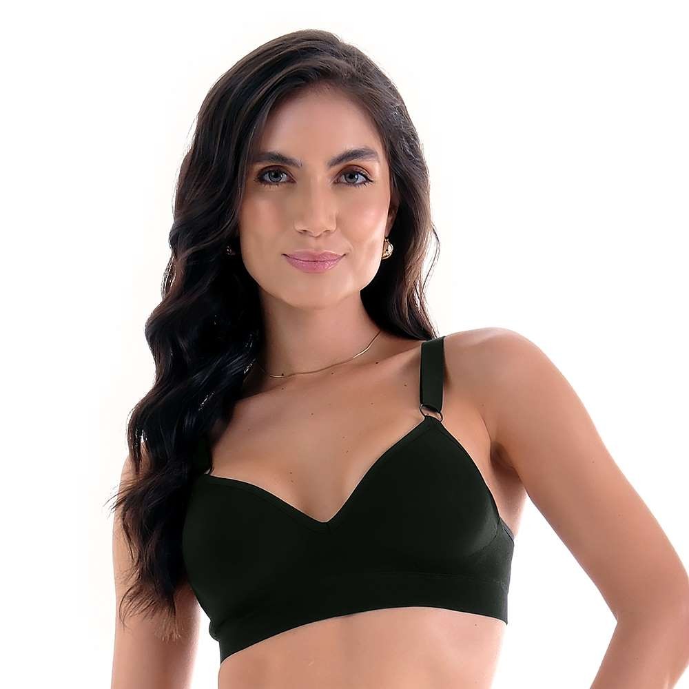 Sutiã Comfort Alças Largas e Reguláveis com Bojo sem Costura Preto Zee Rucci - Women Clothes