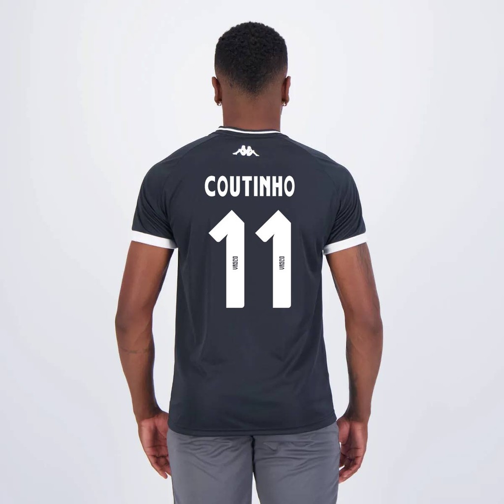 Camisa Kappa Vasco Supporter New Preta e Branca 11 Coutinho