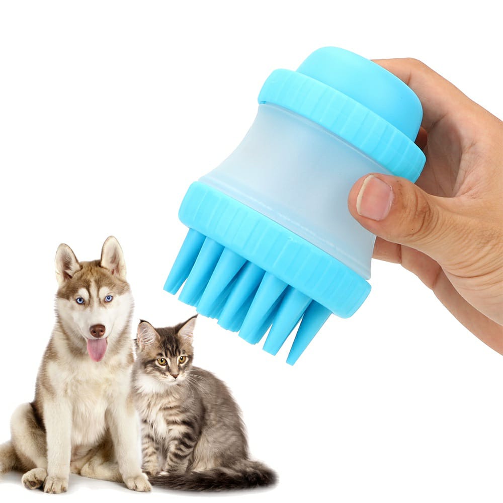 Escova Pente Silicone Com Dispenser Lava Cachorro Gato Shampoo Água Pet