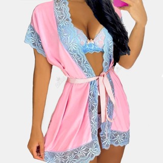 Robe Bicolor Liso Feminino Hobby Hobbie Roupão Sexy Barato