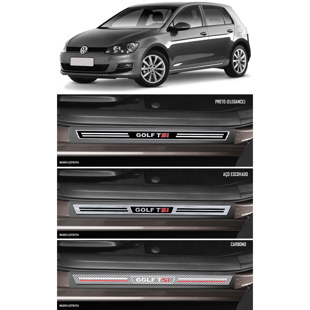 Jogo Soleira Premium Elegance Golf TSI 2014 2015 2016 2017 2018 2019 2020 2021 - 4 Portas ( Vinil + Resinada 8 Peças )