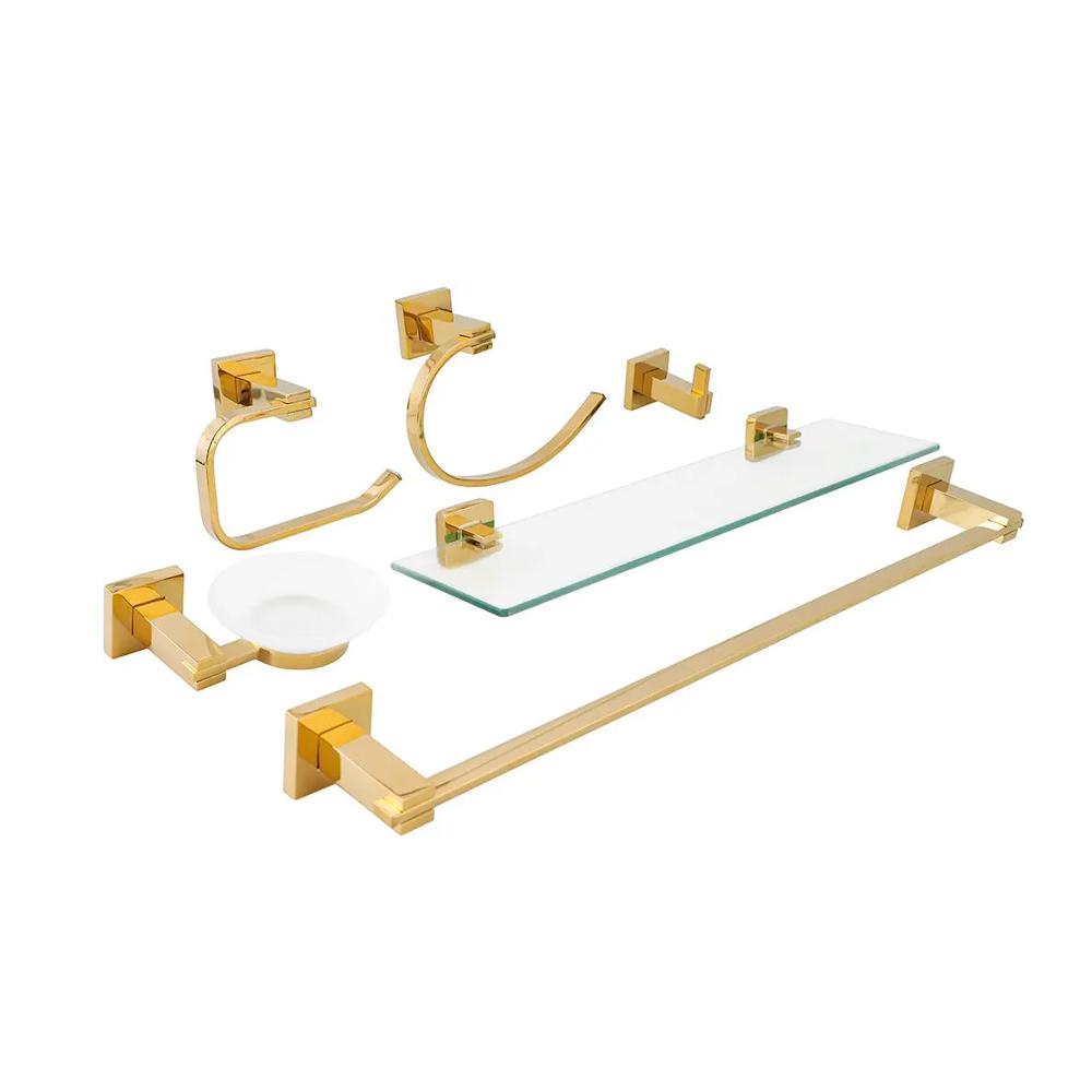 Acessórios para Banheiro Quadrado 6 peças São Francisco Pingoo - Dourado - Home & Living