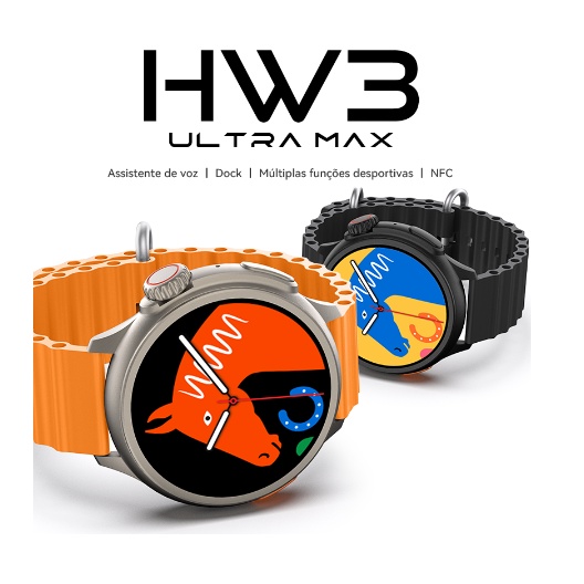 Relógio Smartwatch Original Redondo HW3 Ultra Max Smart Watch NFC Siri Bluetooth