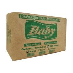 Papel Toalha Interfolha 3 Dobras Folha Simples Branco 1.250 Folhas Baby