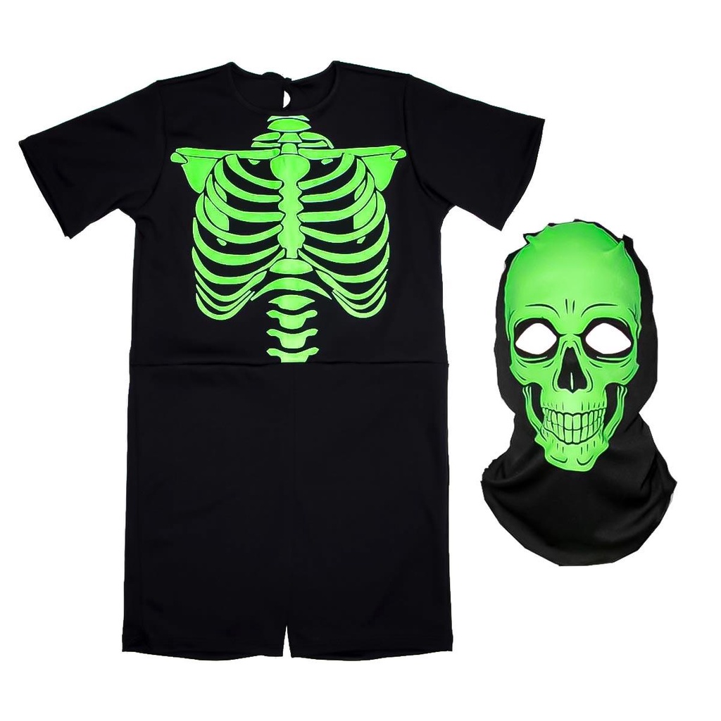 Fantasia Esqueleto Infantil Fluorescente Curta Com Gorro em Oferta na Shopee