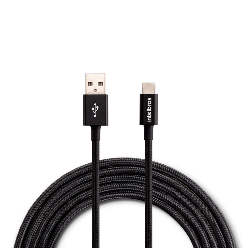 Cabo USB para USB-C Nylon Preto 1,5m EUAC15NP Intelbras em Oferta na Shopee