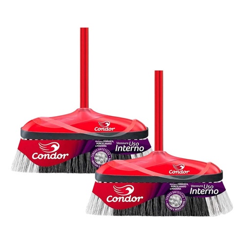 Kit 2 Vassouras Cerdas Varre Muito Interna Com Cabo Para Pisos Delicados Qualidade Condor em Oferta na Shopee