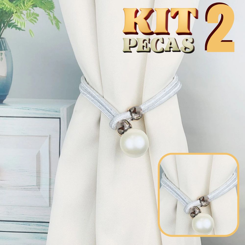 Kit 02 Peças Prendedor de Cortina de Tecido Corda Enfeite Pingente Pérola