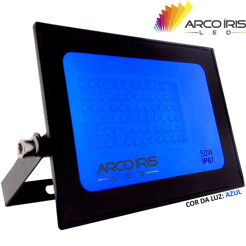 Refletor Led Holofote Cor Azul 50w Bivolt Decoração Piscina - Arco Iris LED